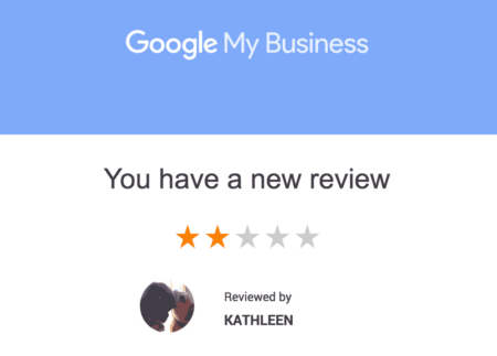 Negative review alert email from Google