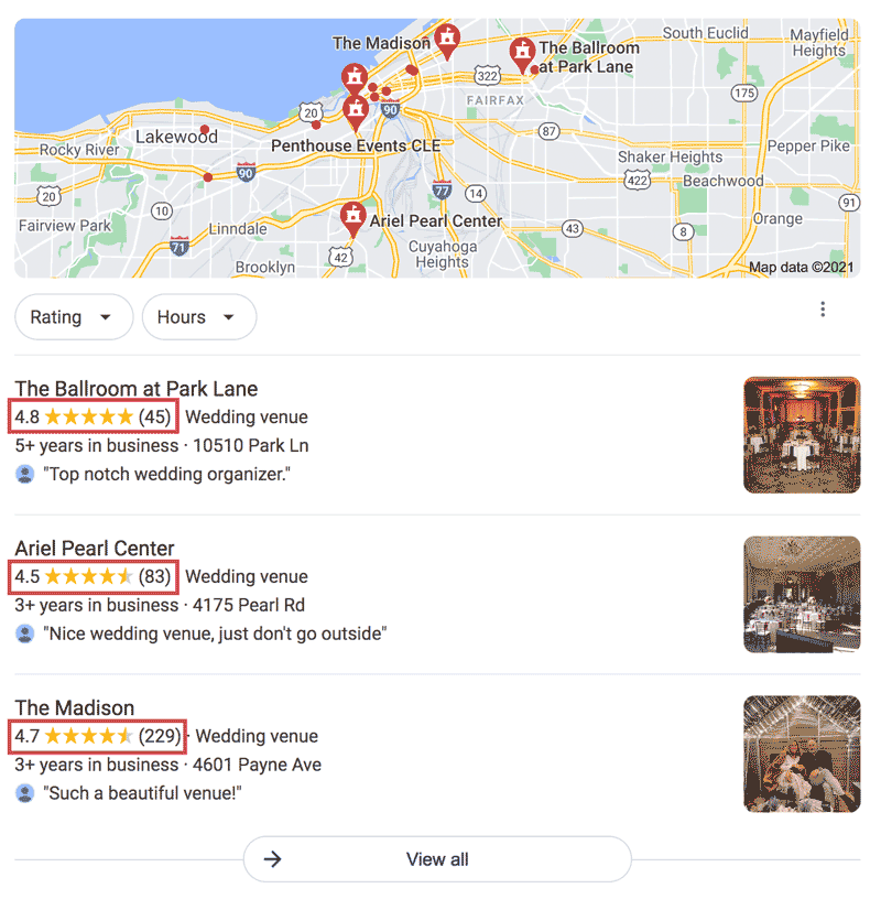 wedding venue Google reviews