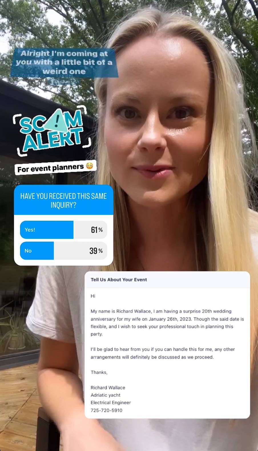poll about scam inquiries in the wedding industry