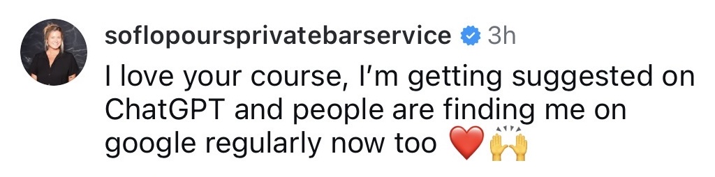 Wedding SEO Bootcamp review from bar service company