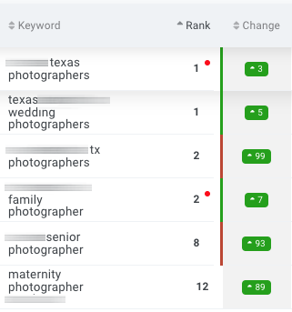 Photographer SEO results